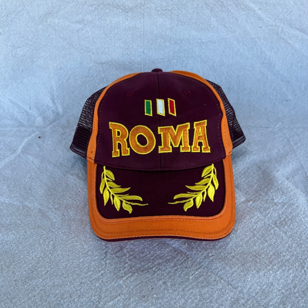 Roma Baseball‎ Cap Trucker Hat Burgundy Orange Mesh Italy Flag Embroidery